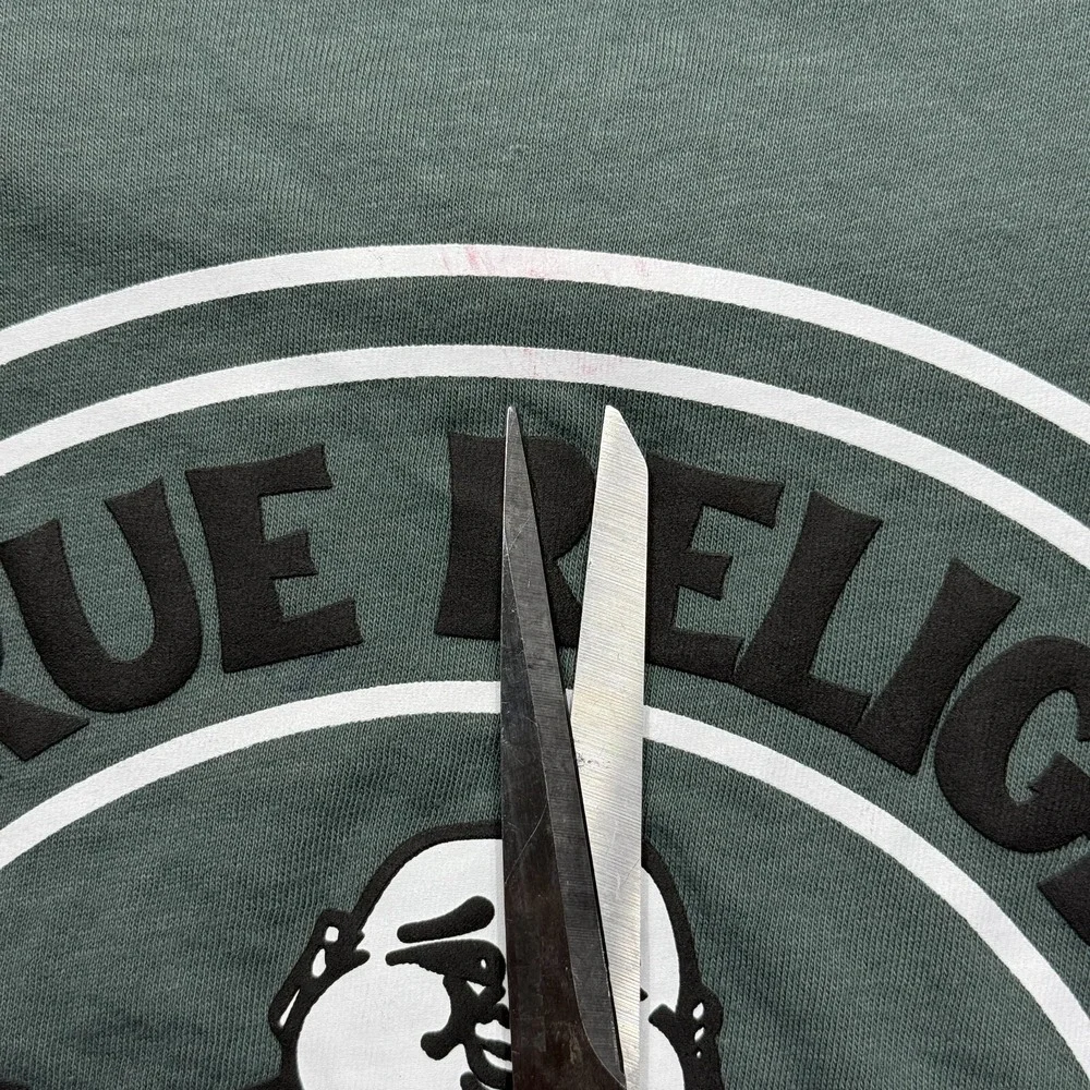 True Religion Shirt Mens Large Green Buddha Logo Seal Short Sleeve Tee *